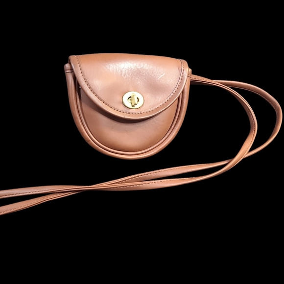 Coach Handbags - Coach Vintage 80's Tan Crescent Mini Crossbody with Gold Turn-Lock